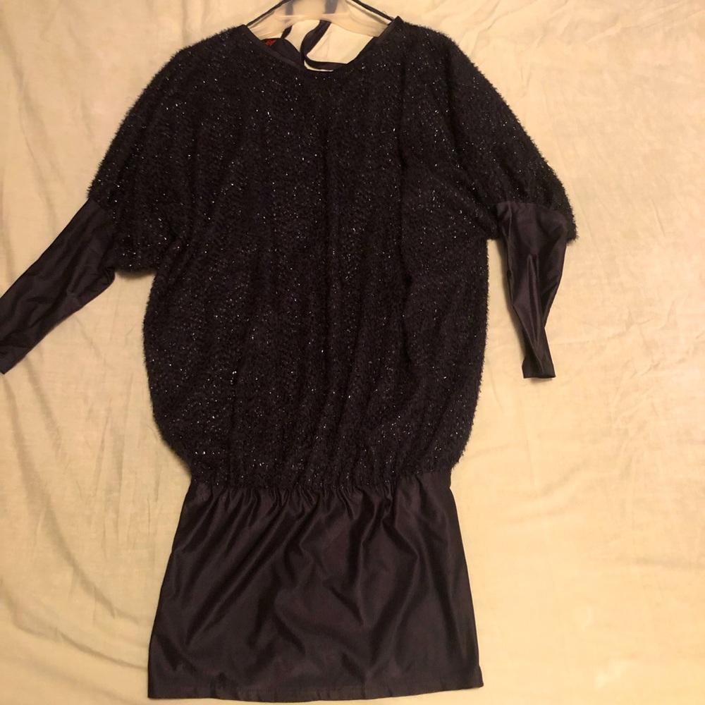 ‘80 vintage fuzzy black disco top/ mini dress